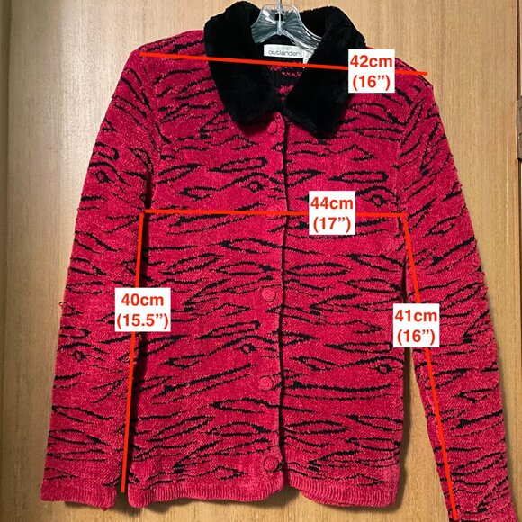 Outlander Red Tiger Strips Fur Collar Button Up Sweater - Picture 2 of 7